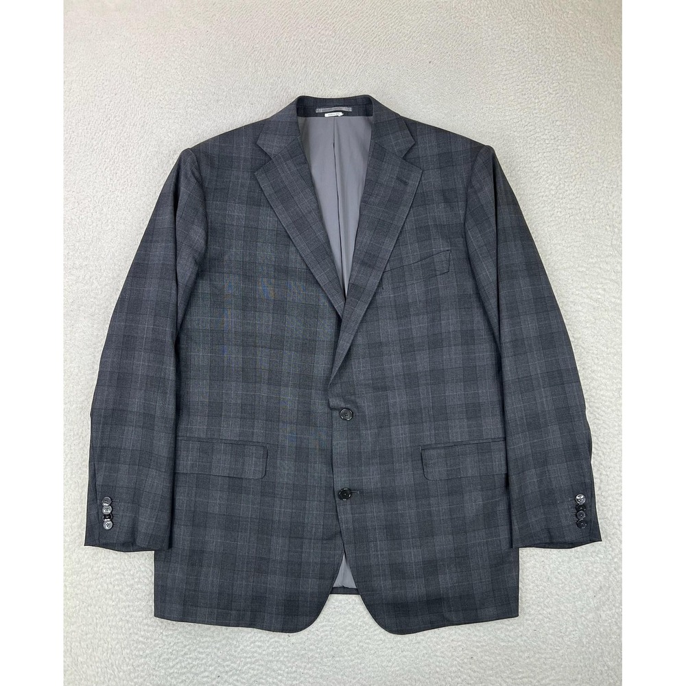 Atelier Munro Mens 48L Gray Check Loro Piana Wool 2 Button Suit Jacket Blazer